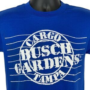 Vintage 80s Busch Gardens Tampa T Shirt Florida Amusement Park Blue USA S Small